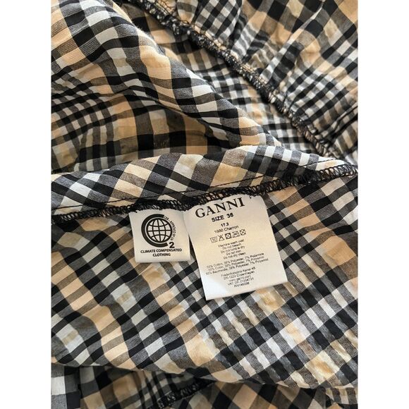 Ganni Smocked Checked Seersucker Midi Dress - sz 36 (US 4 / S) - Picture 5 of 5